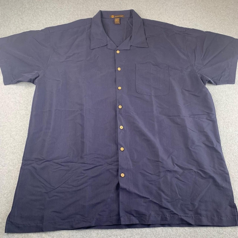 Harriton Button Down Shirt Mens 3XL Blue Short Sleeve Camp Collar Textured